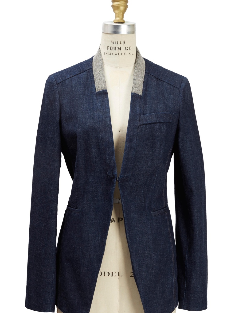Brunello Cucinelli Navy Denim Blazer with Contrast Collar